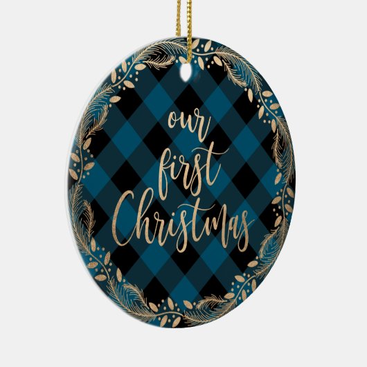 私たちのエレガント初めてのクリスマスをミスター&ミセス写真として金ゴールド セラミックオーナメント (右)