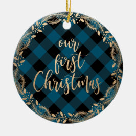 私たちのエレガント初めてのクリスマスをミスター&ミセス写真として金ゴールド セラミックオーナメント