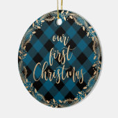 私たちのエレガント初めてのクリスマスをミスター&ミセス写真として金ゴールド セラミックオーナメント (左)