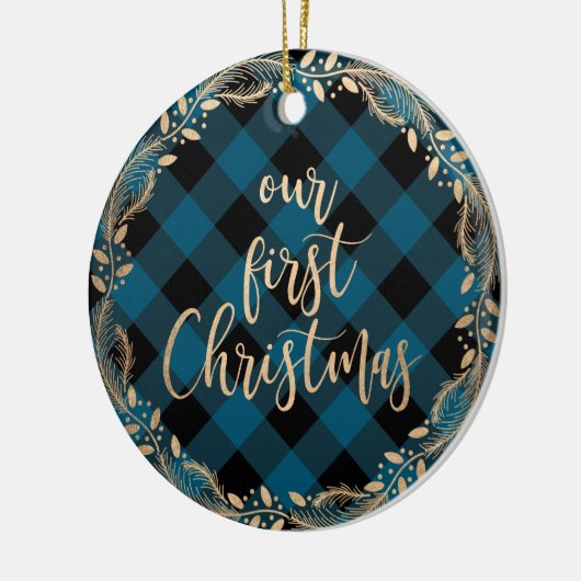 私たちのエレガント初めてのクリスマスをミスター&ミセス写真として金ゴールド セラミックオーナメント (左)