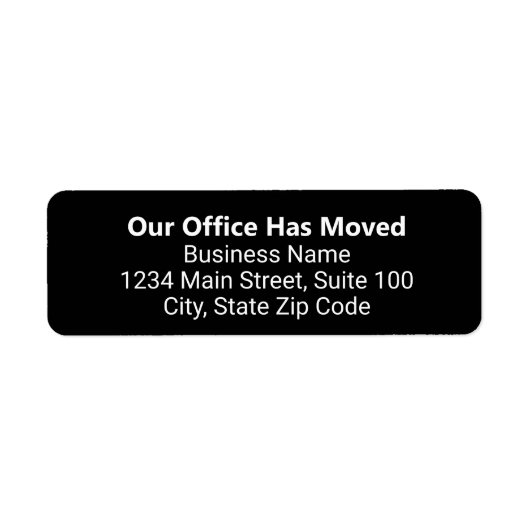 私たちのオフィスはビジネスの黒い新しいアドレスを移動した ラベル (正面)
