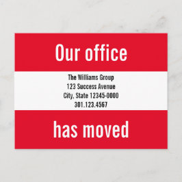 私たちのオフィスは明るい赤と白の動きを移動した 案内ポストカード