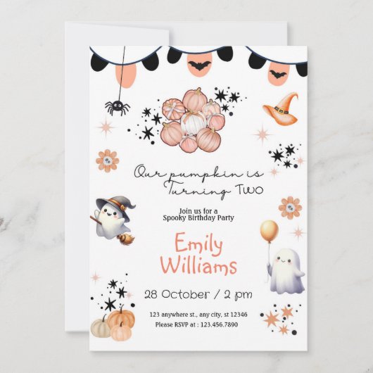 私たちのカボチャ女の子ハロウィーン誕生日任意の年 招待状 (正面)