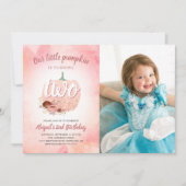 私たちのカボチャ2nd誕生日バラ金ゴールドグリッター写真 招待状 (正面)