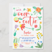 私たちのキューティーは… フラワーの子供の誕生日パーティー 招待状 (正面)