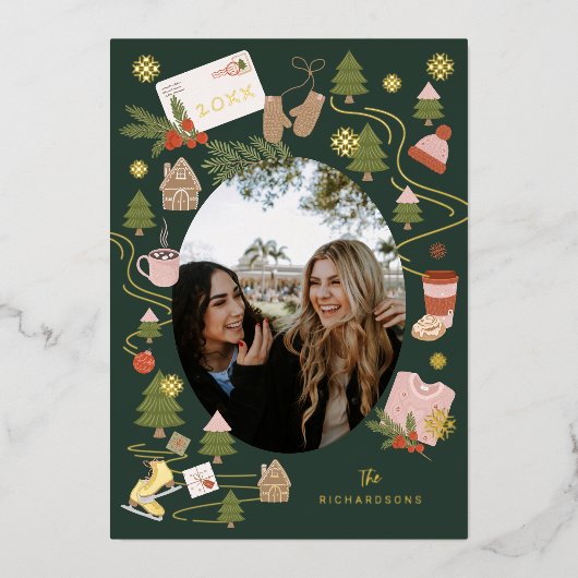 私たちのクリスマスお気に入りのの事物の写真 箔シーズンカード (正面)