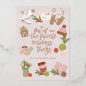 私たちのクリスマスのお気に入りのもの赤面ピンク 箔シーズンカード (正面)