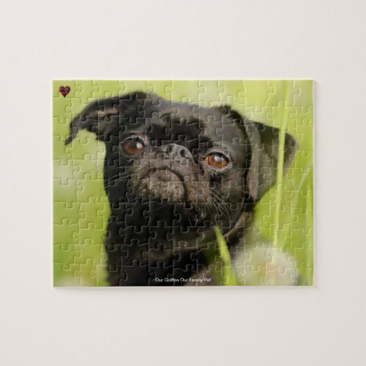 私たちのグリフォン犬は私たちの家族ペット ジグソーパズル (横)