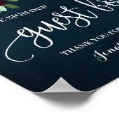 私たちのゲストブックにサインしてください ウェディング ワイン ネイビー ポスター (角)