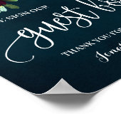 私たちのゲストブックにサインを ウェディング ワイン ネイビー ポスター (角)