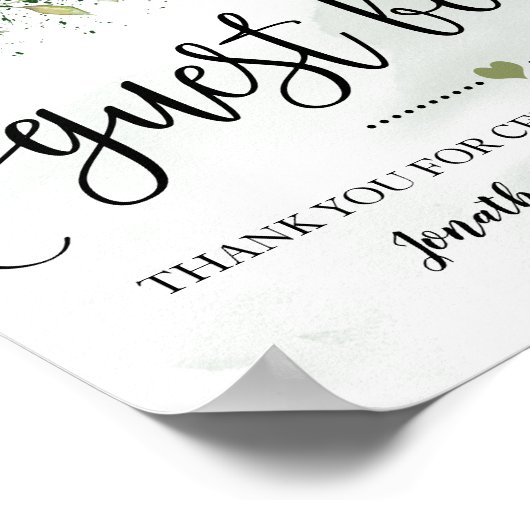 私たちのゲストブックに署名してください ウェディング ユーカリ 多肉植物 ポスター (角)