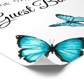 私たちのゲストブックに署名。青い水色の蝶。 ポスター (角)