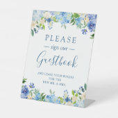 私たちのゲストブックブルーアジサイフローラ 台座サイン (正面)