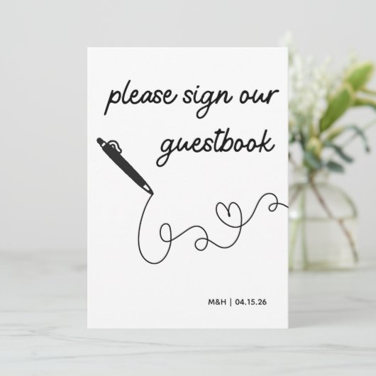 私たちのゲストブックモダンのミニマル結婚リストの署名 (スタンド正面)