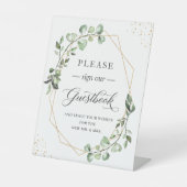 私たちのゲストブック幾何学的ユーカリに署名して 台座サイン (正面)