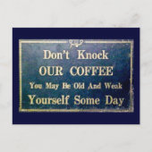 私たちのコーヒーヴィンテージ看板ダークブルーをノックしない ポストカード (正面)
