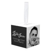 私たちのハートでの葬儀のモノラル写真記憶 キューブオーナメント (正面アングル)