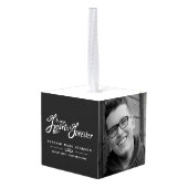 私たちのハートでの葬儀のモノラル写真記憶 キューブオーナメント (裏面アングル)