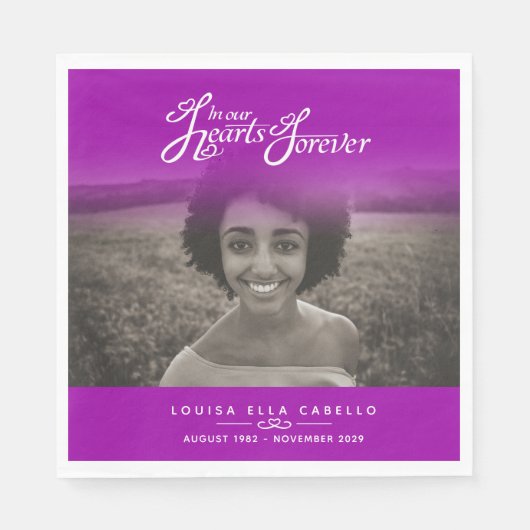 私たちのハートで永遠にピンクの紫のナプキンを写真 スタンダードランチョンナプキン (正面)