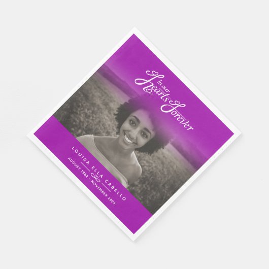 私たちのハートで永遠にピンクの紫のナプキンを写真 スタンダードランチョンナプキン (角)