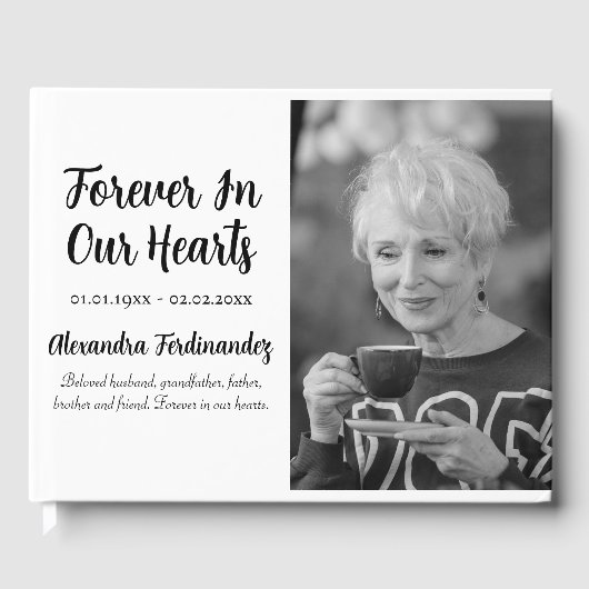 私たちのハートで永遠にミニマル写真葬儀 ゲストブック (正面)