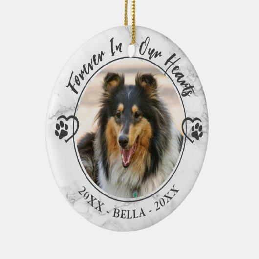 私たちのハートで永遠に犬の記念写真ポーハート セラミックオーナメント (右)