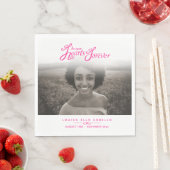 私たちのハートで永遠に白ピンクの葬儀を写真 スタンダードランチョンナプキン (インサイチュ)