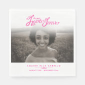 私たちのハートで永遠に白ピンクの葬儀を写真 スタンダードランチョンナプキン (正面)