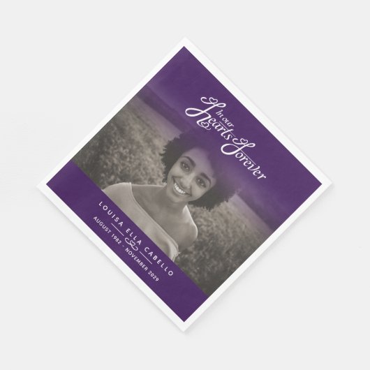 私たちのハートで永遠に紫色の葬儀ナプキン スタンダードランチョンナプキン (角)