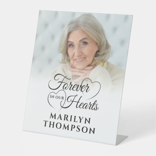 私たちのハートで永遠に葬儀の記念写真 台座サイン (正面)