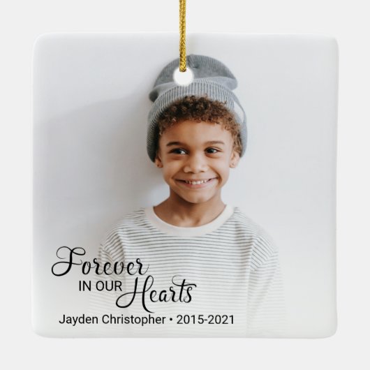 私たちのハートで永遠に記念子写真 セラミックオーナメント (裏面)