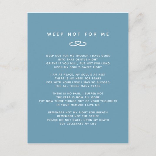 私たちのハートで葬儀の青い白い写真詩カード エンクロージャーカード (裏面)