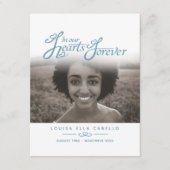 私たちのハートで葬儀の青い白い写真詩カード エンクロージャーカード (正面)