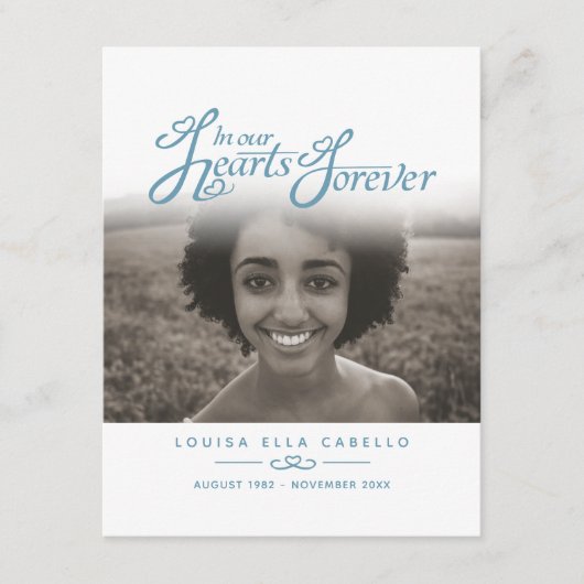 私たちのハートで葬儀の青い白い写真詩カード エンクロージャーカード (正面)