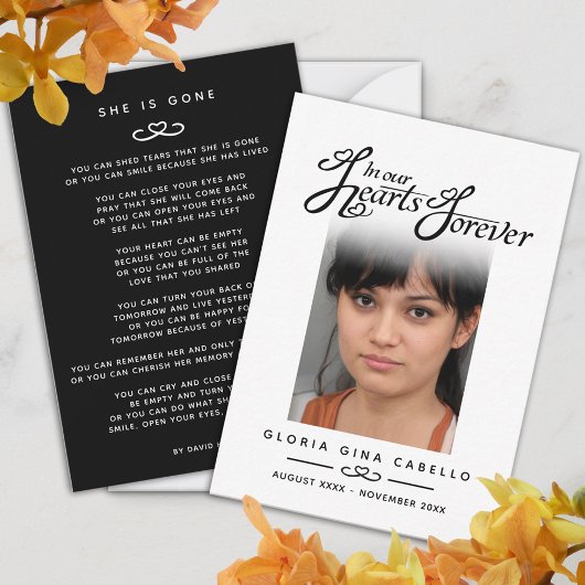 私たちのハートで葬儀は彼女は白い黒の詩を消している ノートカード