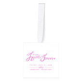 私たちのハートで葬儀ピンクの白い写真追悼 キューブオーナメント (正面)