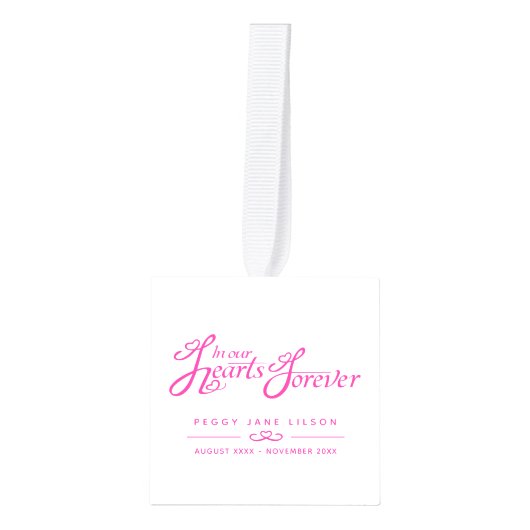 私たちのハートで葬儀ピンクの白い写真追悼 キューブオーナメント (正面)