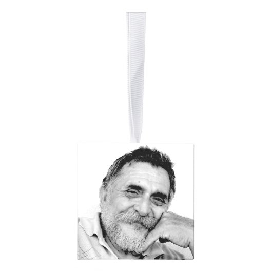 私たちのハートの葬儀の青い白い写真追悼 キューブオーナメント (右)