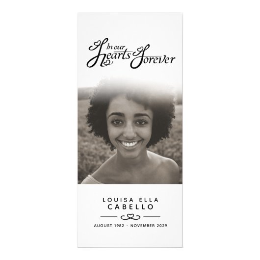 私たちのハートの葬儀プログラムで白い黒モノ ラックカード (裏面)