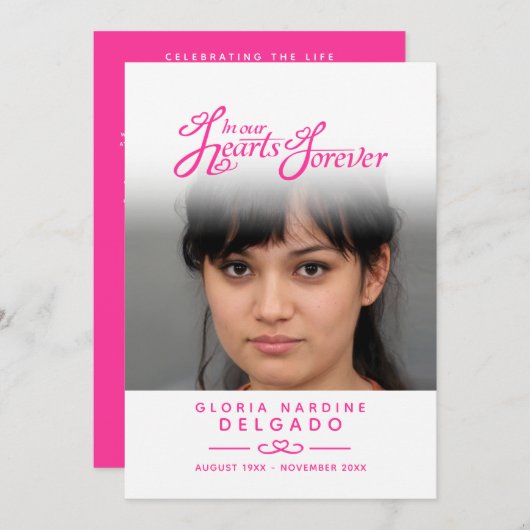 私たちのハートの葬儀プログラムで白とピンク プログラム (正面/裏面)