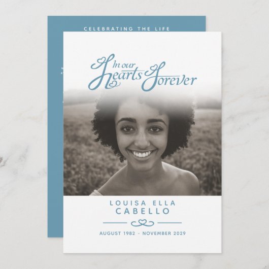 私たちのハートの葬儀プログラムで白と青 プログラム (正面/裏面)