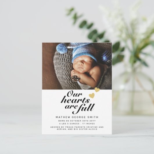 私たちのハートはフルモダン1フォトベビー誕生 案内ポストカード (スタンド正面)