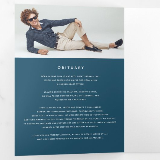 私たちのハートダークブルーの葬儀プログラム 三つ折りプログラム (内部最初)