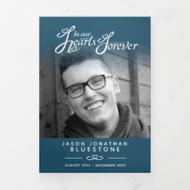 私たちのハートダークブルーの葬儀プログラム 三つ折りプログラム