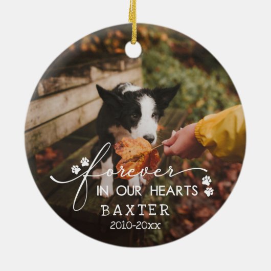 私たちのハートペットの写真にPawプリント セラミックオーナメント (裏面)