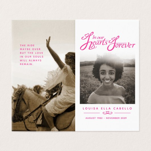 私たちのハート永遠にピンクの写真詩カードの葬儀 (外部フラット)