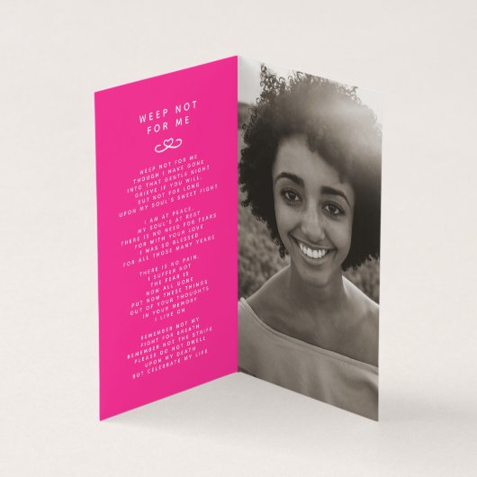 私たちのハート永遠にピンクの写真詩カードの葬儀 (内部)