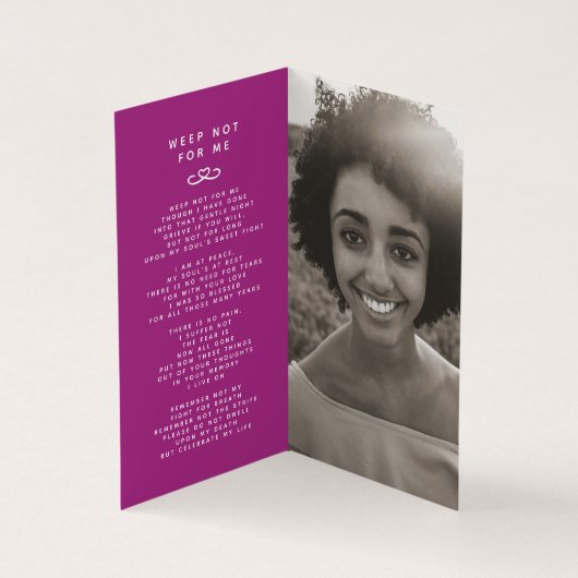 私たちのハート永遠に紫の写真詩のカードを葬儀 (内部)