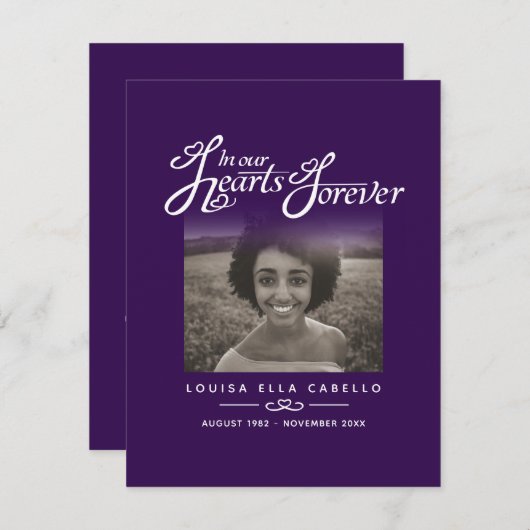 私たちのハート永遠に紫の写真詩の葬儀 エンクロージャーカード (正面/裏面)