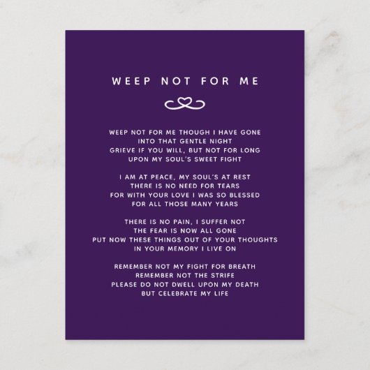 私たちのハート永遠に紫の写真詩の葬儀 エンクロージャーカード (裏面)